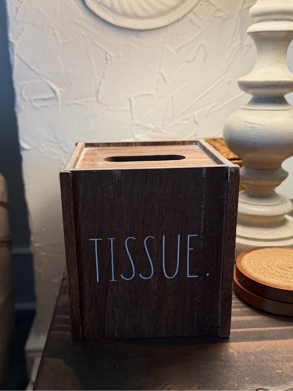 Rae Dunn Wood Grain Tissue Box Holder - Brown and White